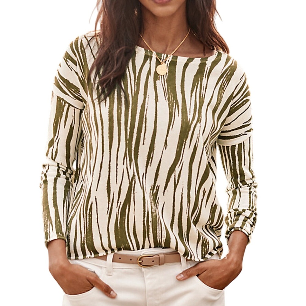 SILK Cotton Garnet Hill Zebra Print Knit Sweater XL Long Sleeve TopAnimal Print